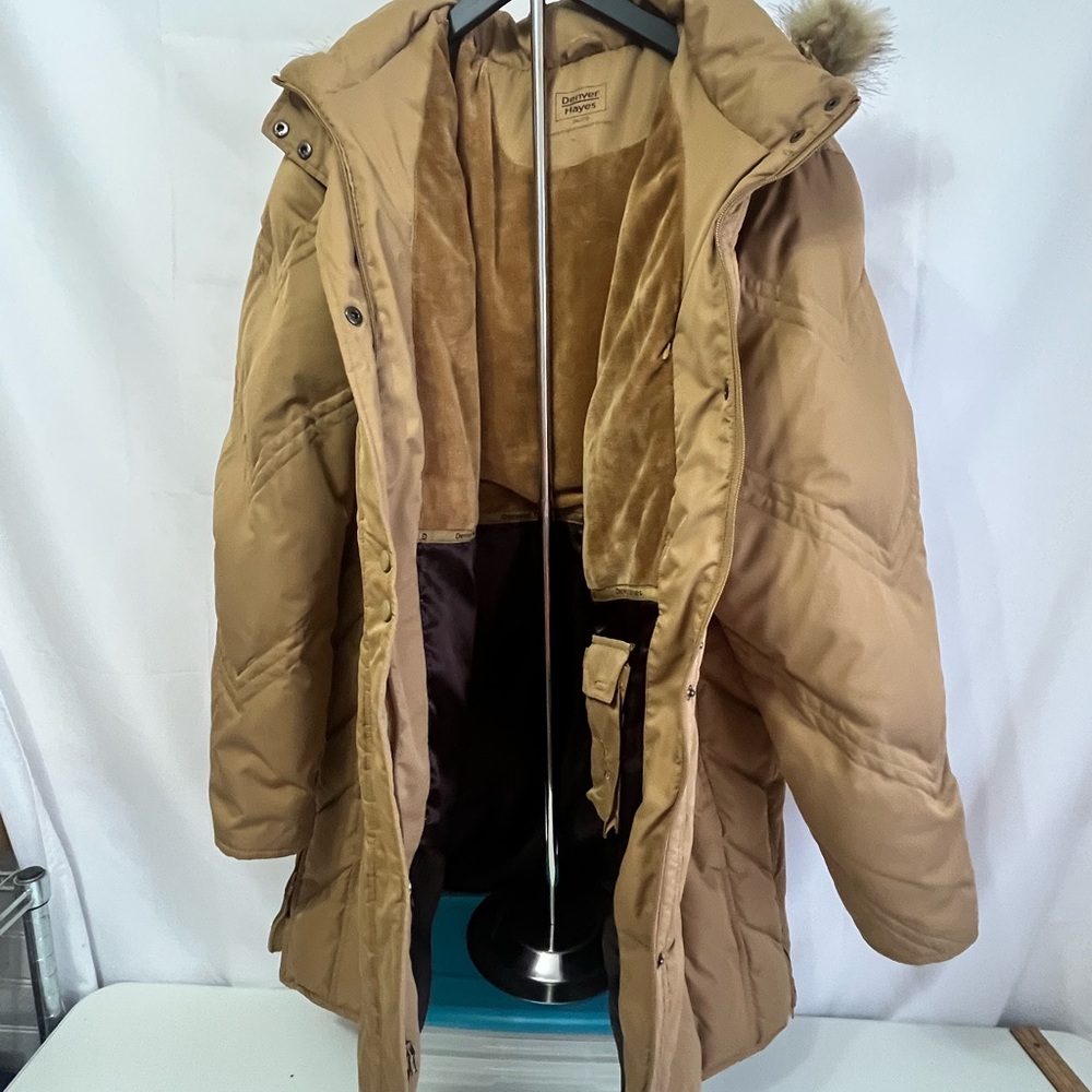 Denver Hayes Down Filled Woman’s Tan Long Winter Parka with Faux Fur Hood - Picture 2 of 15